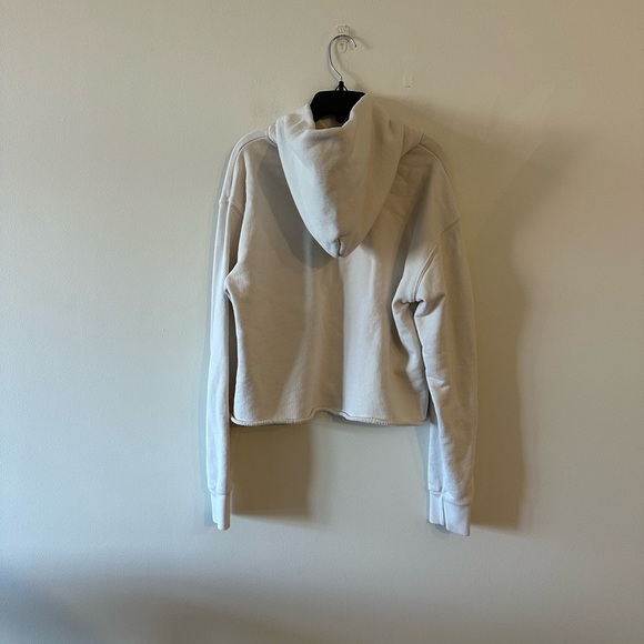 perfectwhitetee Kokomo Beach Raw Hem Cut Off Crop Hoodie Ivory Cotton S - Picture 2 of 7